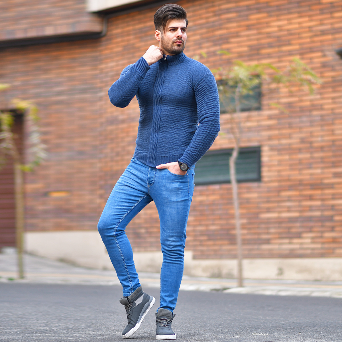 سوئیشرت بافت سرمه ای مردانه مدل Jenly