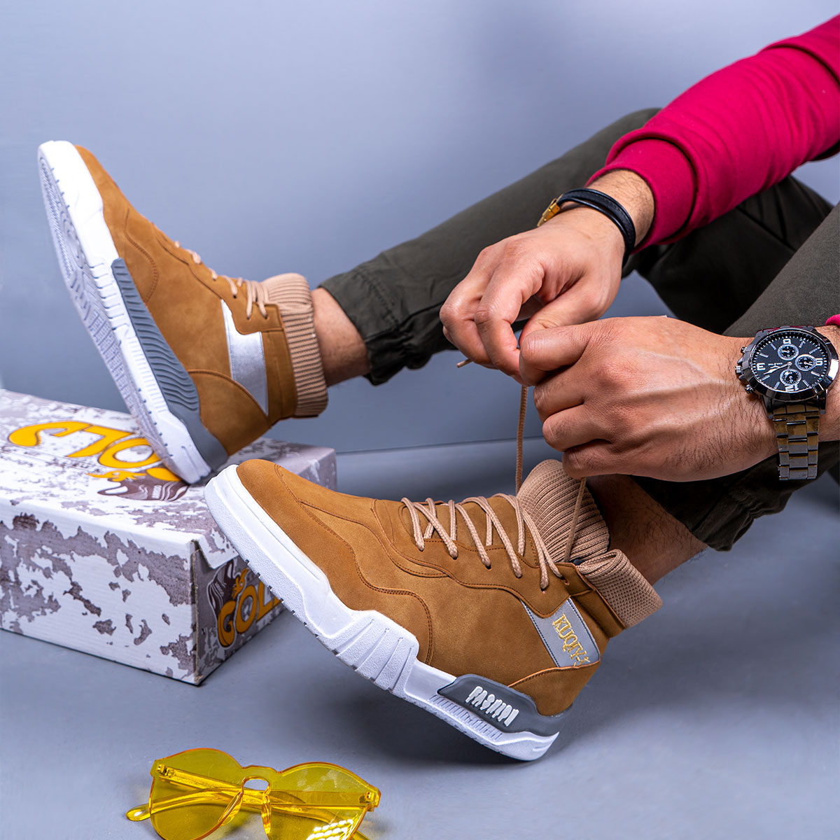 کفش ساقدارمردانه عسلی مدل Kubaa