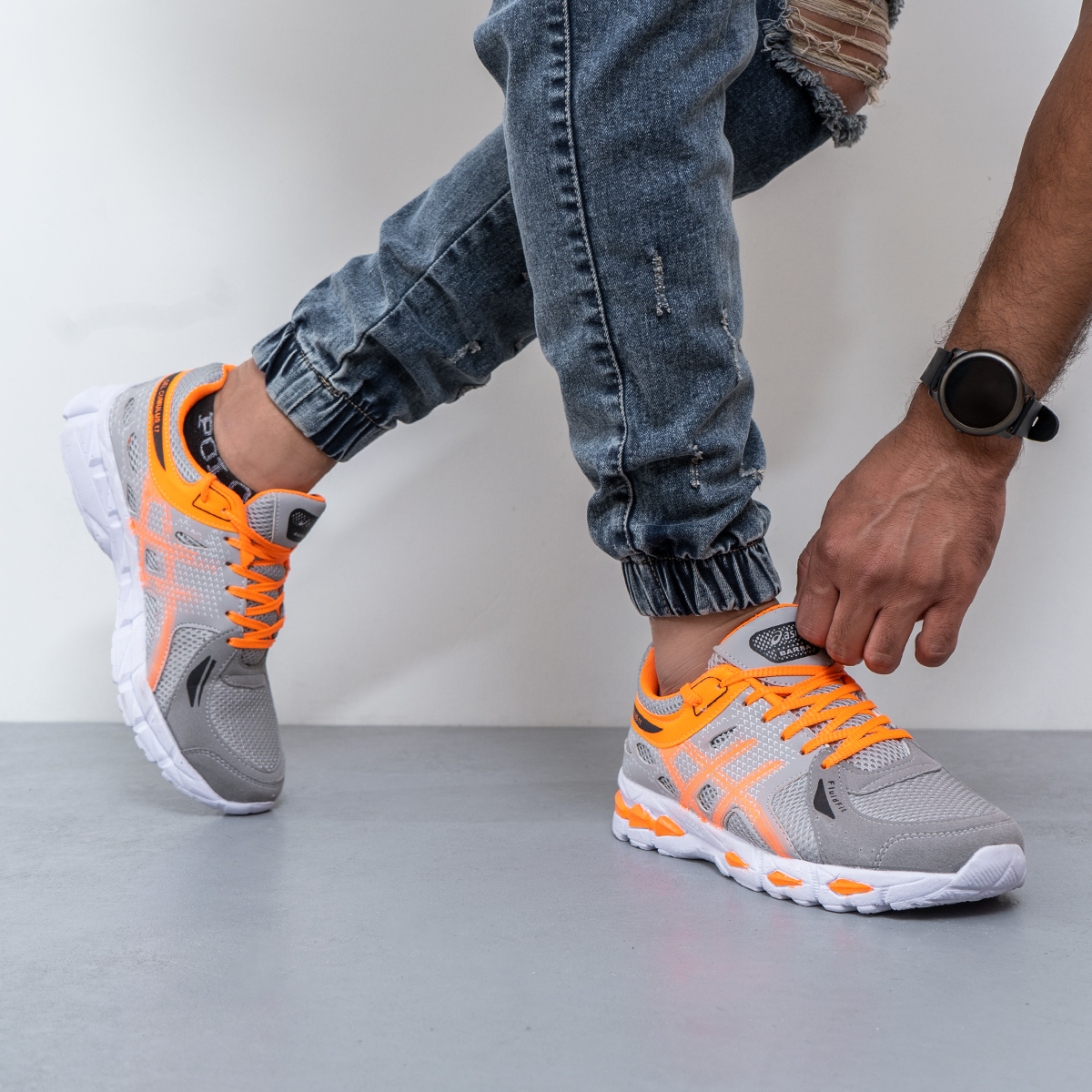 کفش ورزشی اسیکس مردانه طوسی نارنجی مدل kayano