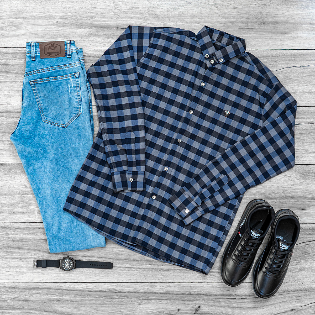 پیراهن چهار خونه آبی مردانه مدل Morik