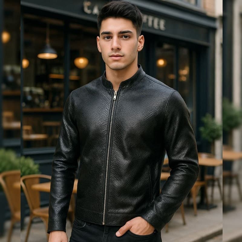 کاپشن چرم طرح پوست مار ساده مردانه مدل Yasan