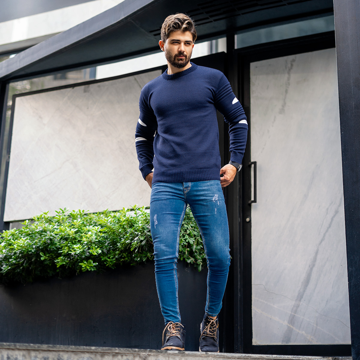 پلیور زاپ دار مردانه سرمه ای طوسی مدل solan