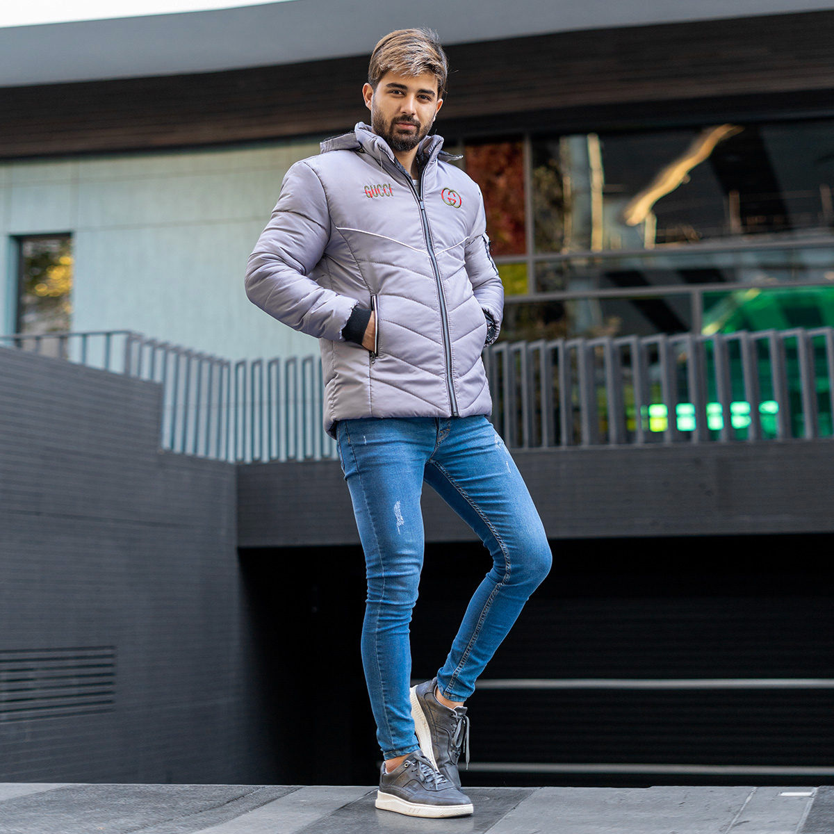 کاپشن مردانه گوچی طوسی مدل D850