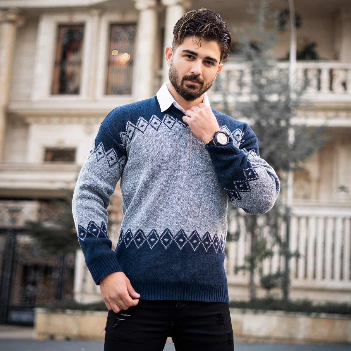 پلیور مردانه سرمه ای طوسی مدل lizan