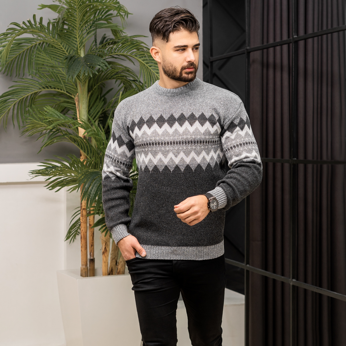 پلیور مردانه طوسی مدل Arena