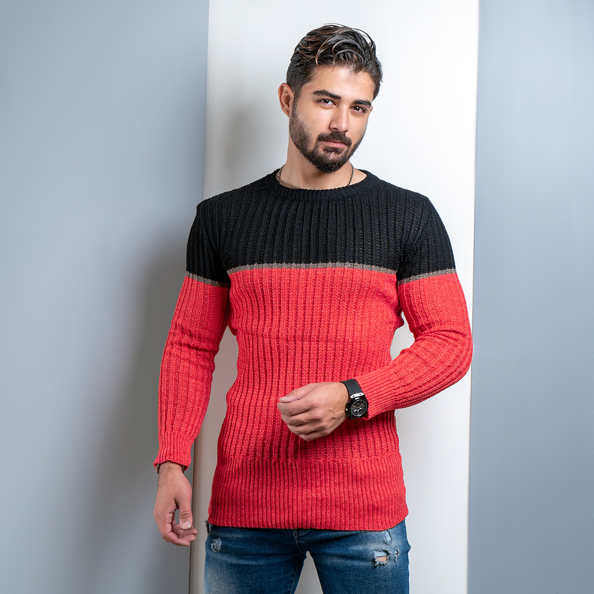 پلیور اندامی (T) صورتی مشکی مردانه مدل Adnan