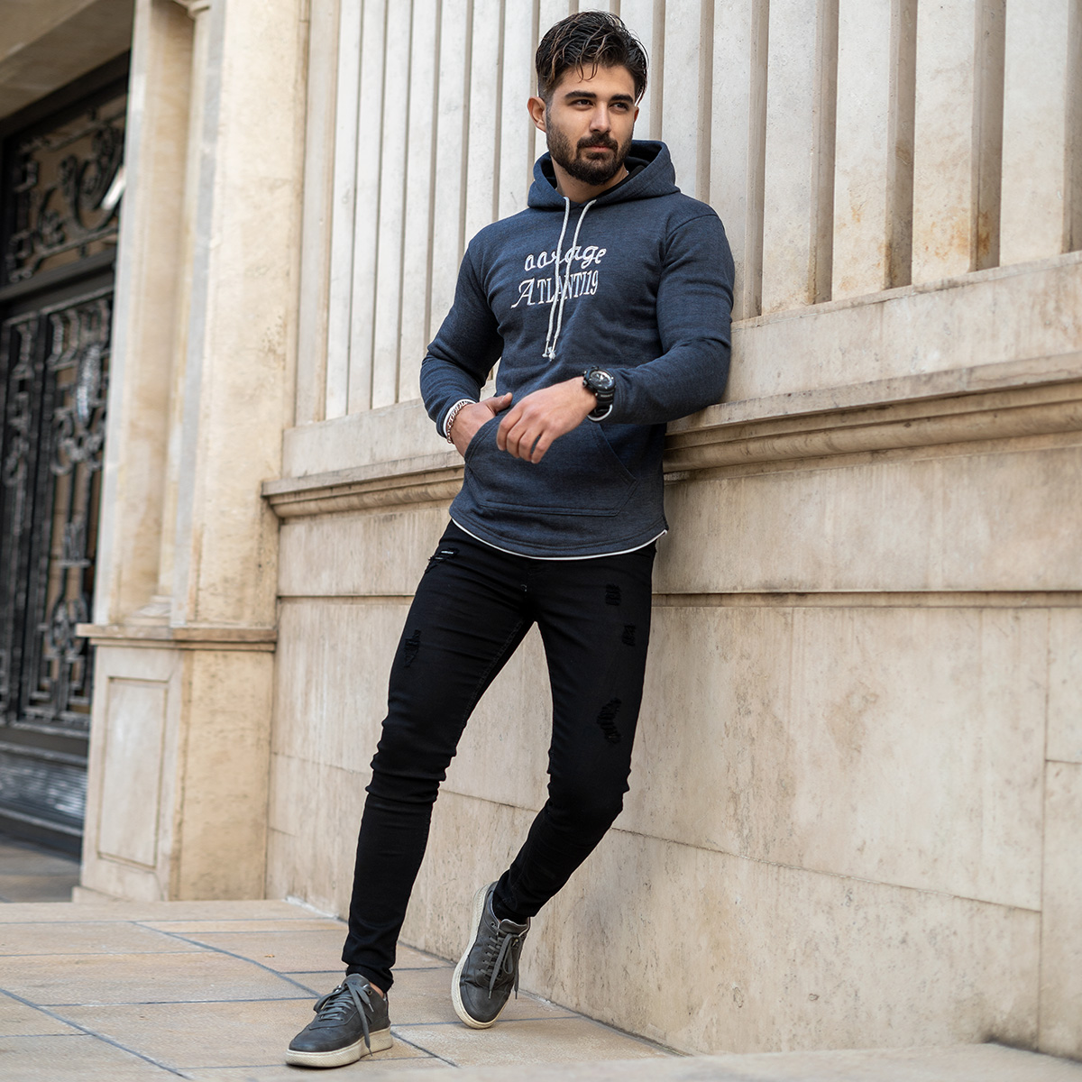 هودی سرمه ای مردانه مدل Atlanti