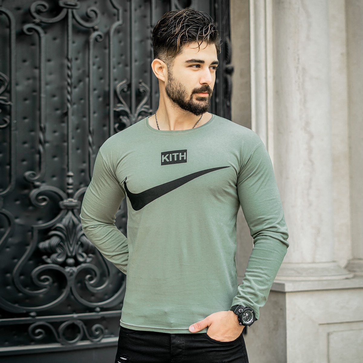 تیشرت آستین بلندمردانه Nike سبز مدل A77