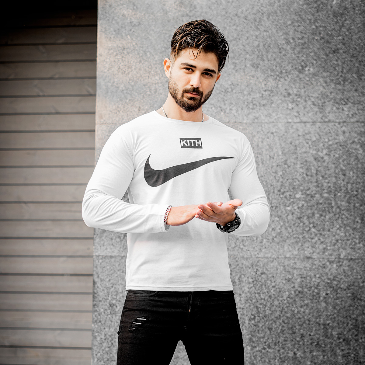 تیشرت آستین بلند مردانه Nike سفید مدل A77