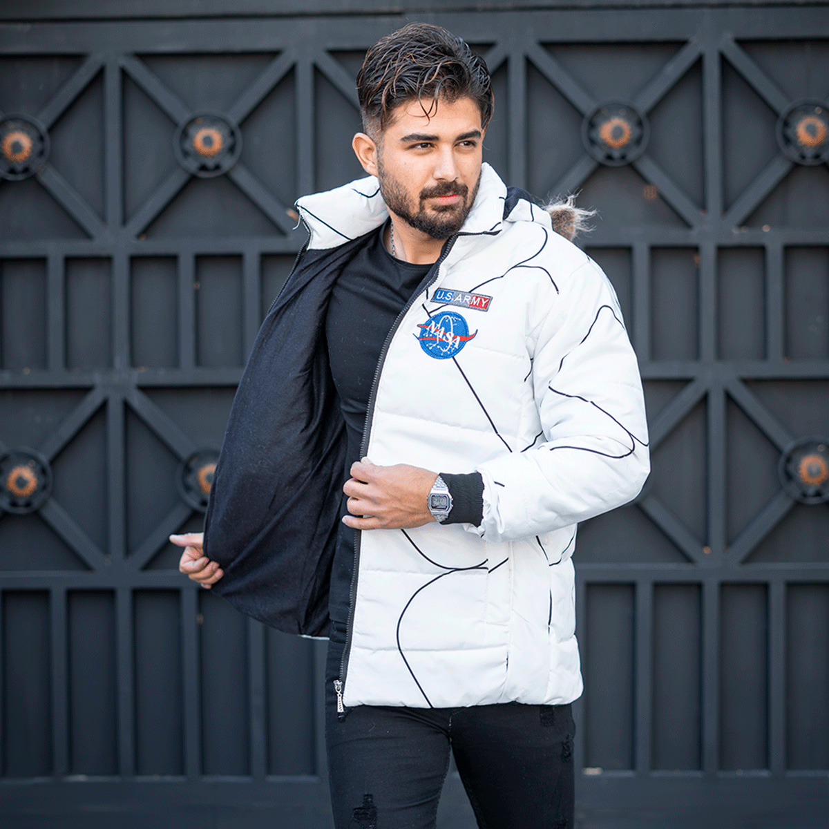 کاپشن مردانه سفید مدل Nasa