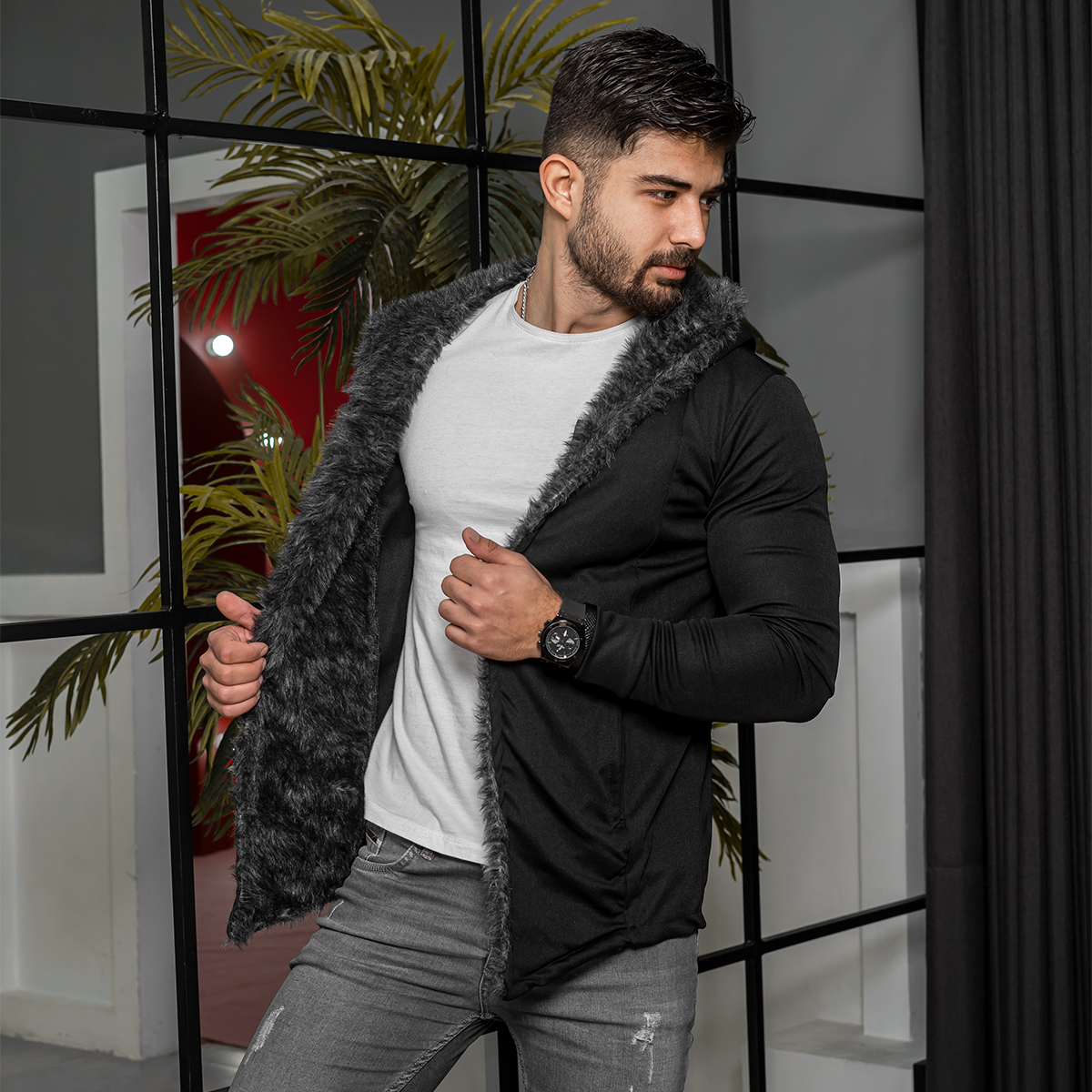 شنل مردانه خز طوسی مدل Venit