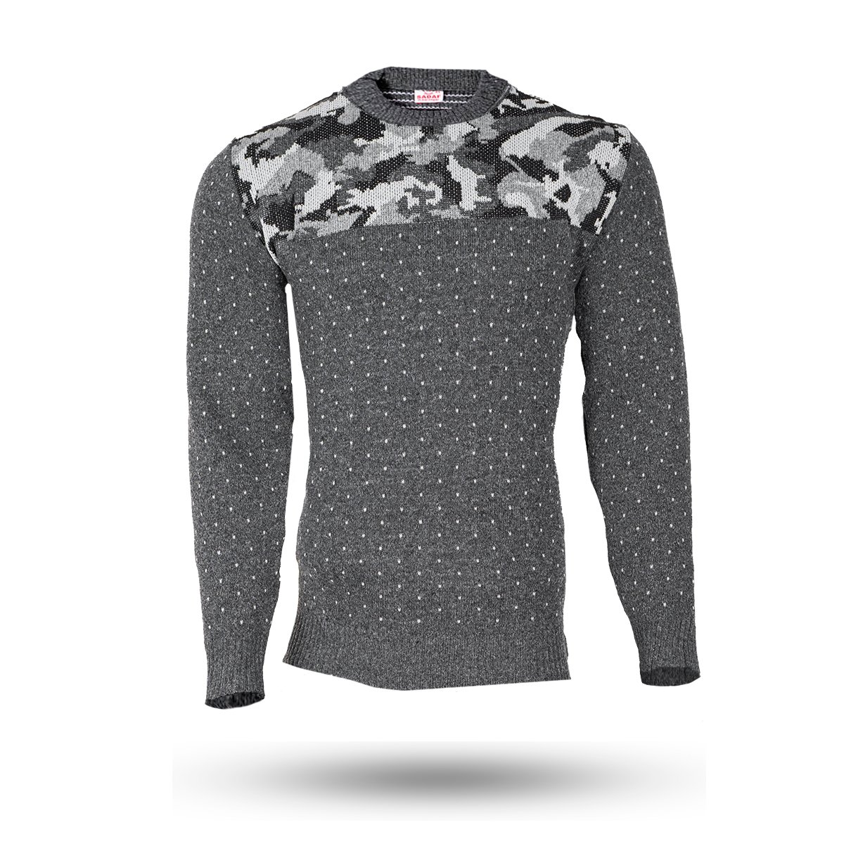 پلیور بافت مردانه طوسی تیره طرح چریکی مدلLando