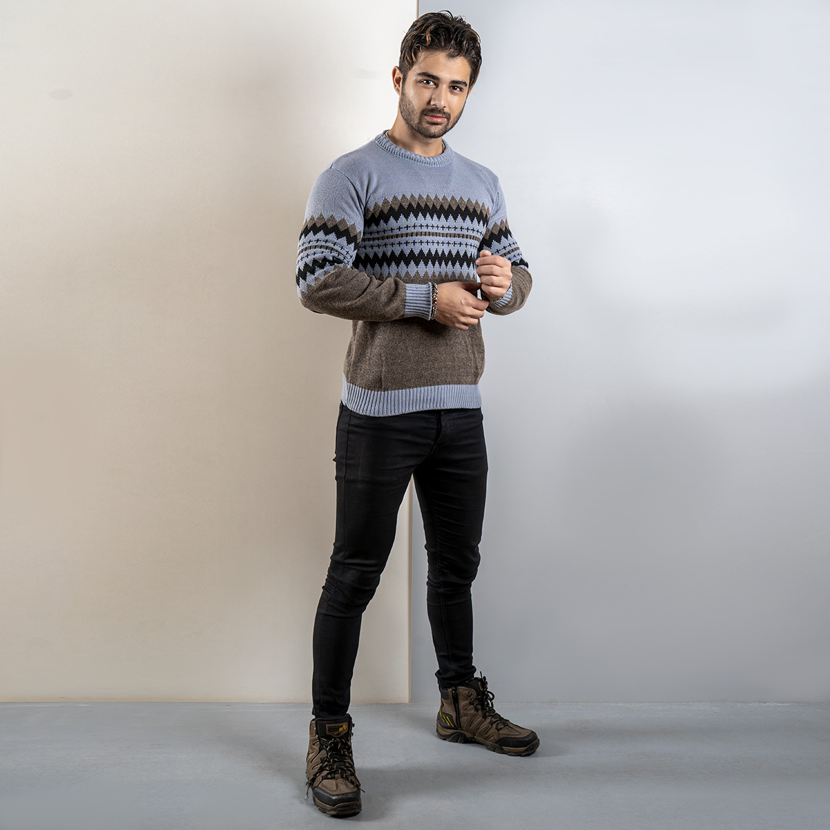 پلیور ژاکارد طوسی قهوه‌ای (T)مدل aroni