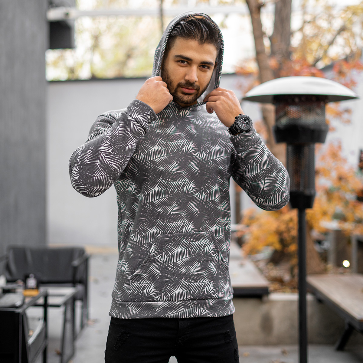 هودی مردانه طرح برگ مشکی مدل Homan