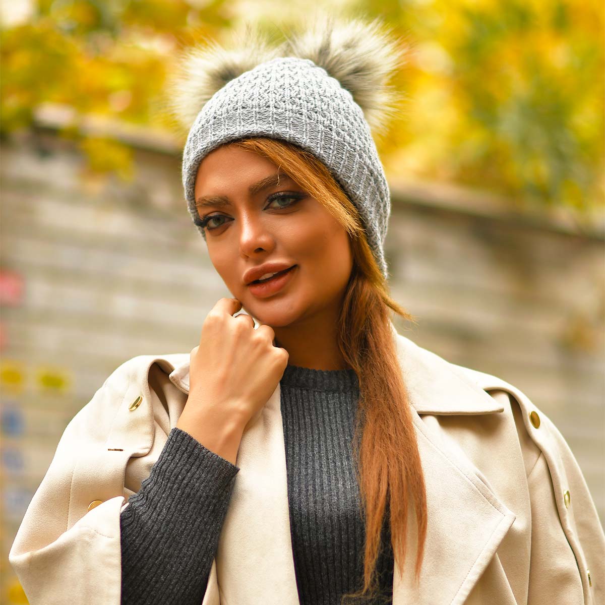 کلاه دخترانه خرگوشی طوسی مدل Boshra