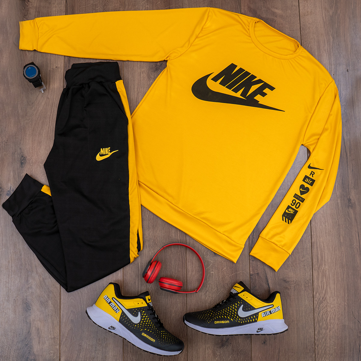 ست بلوز شلوار Nike مردانه زرد مشکی مدل Lanin