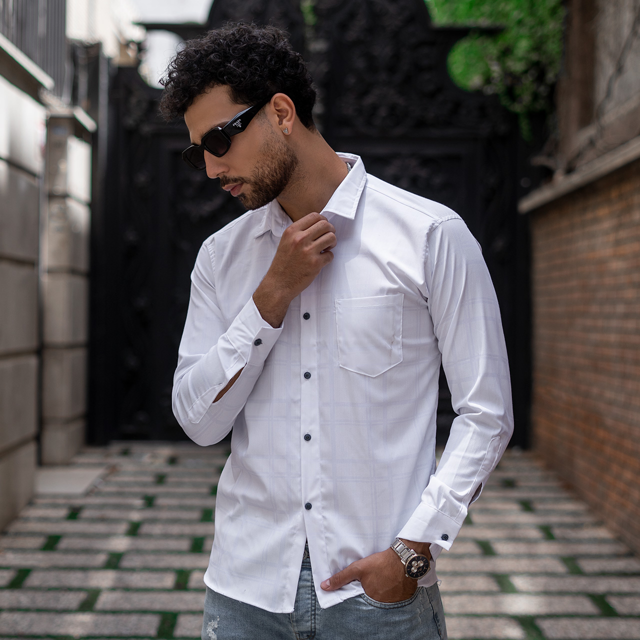 پیراهن مردانه چهارخونه سفید مدل Ravin