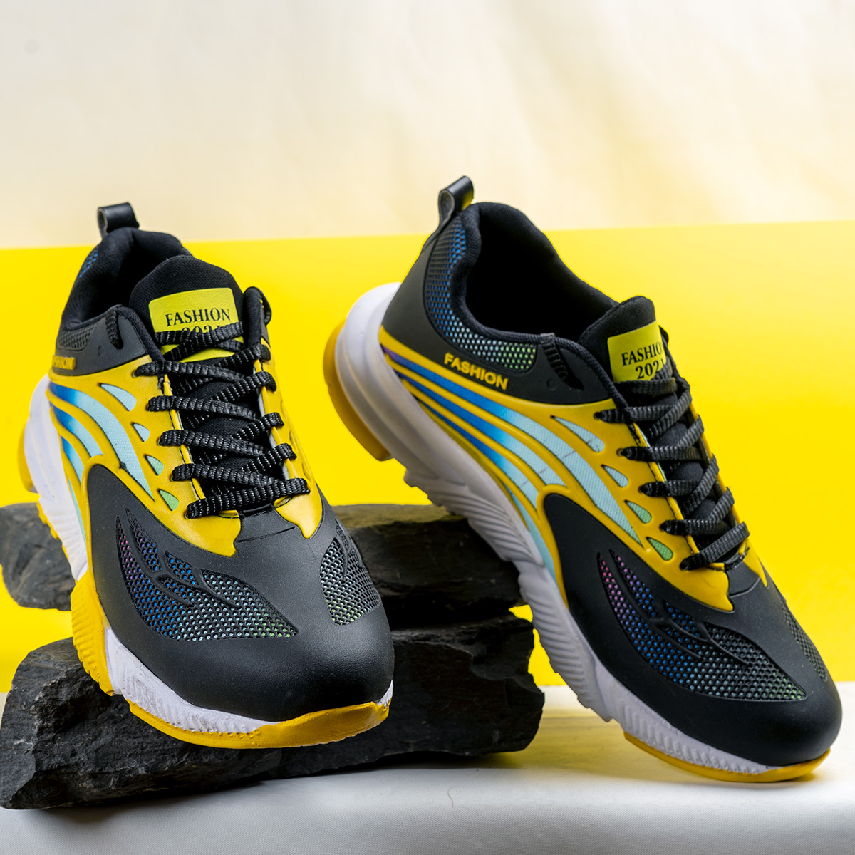 کفش ورزشی Fashion مردانه مشکی زرد مدلG550