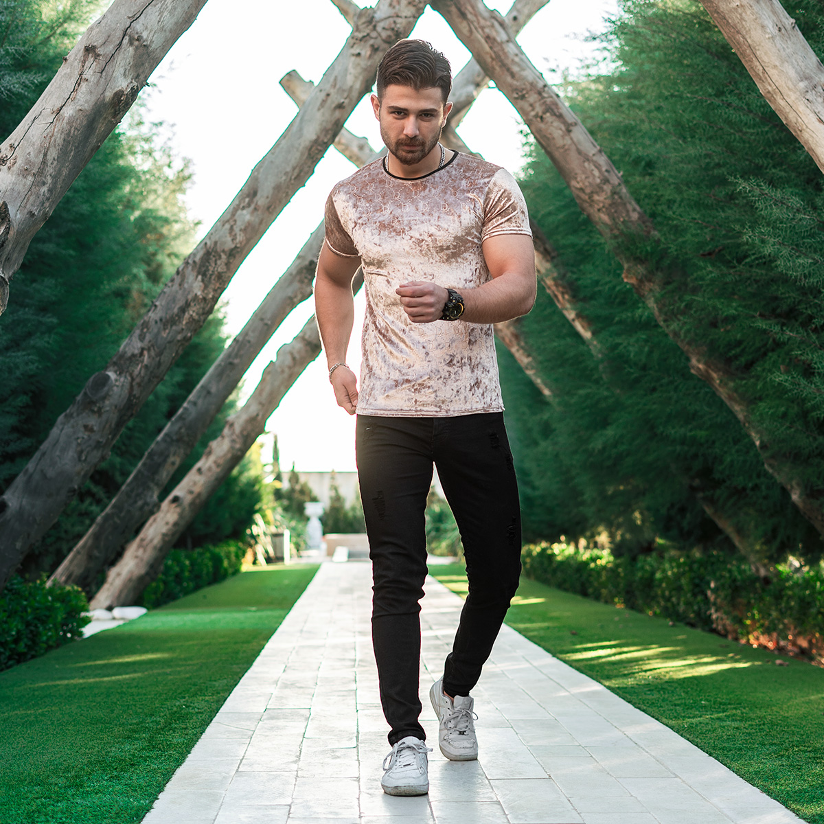 تیشرت مخمل کرم مردانه مدل Dior