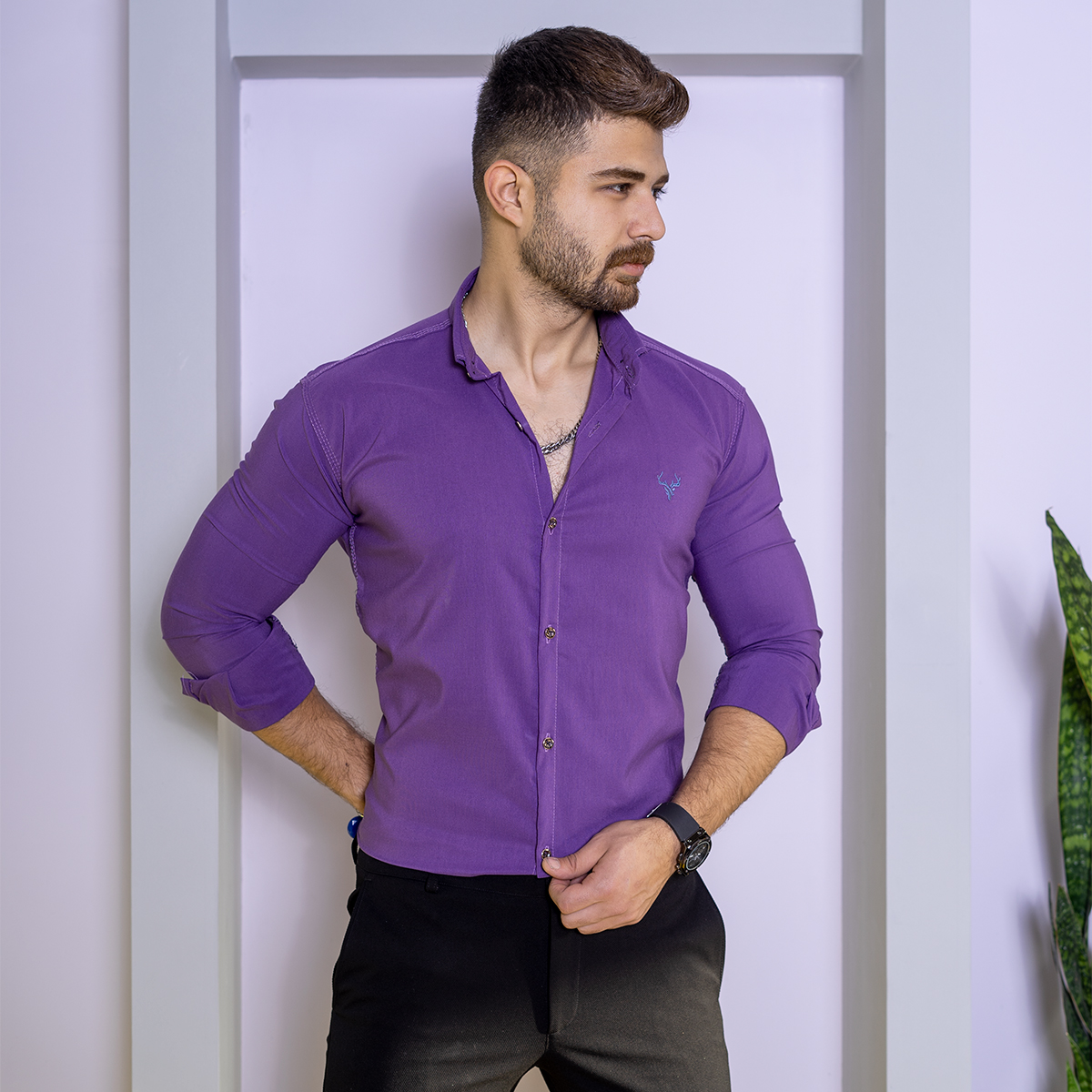 پیراهن بنفش مردانه مدل Yasin