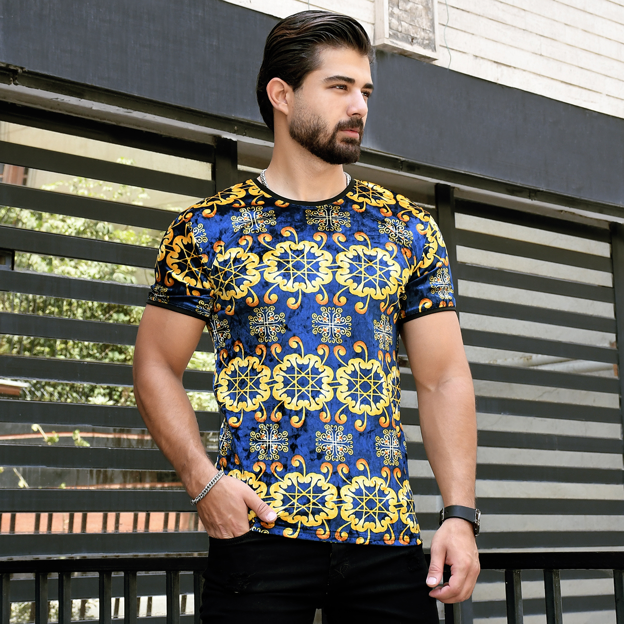 تیشرت مخمل مردانه مدل Sun