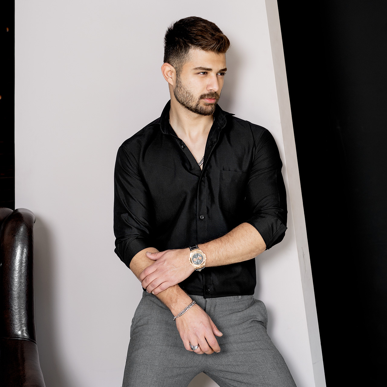 پیراهن مردانه مشکی مدل pelin