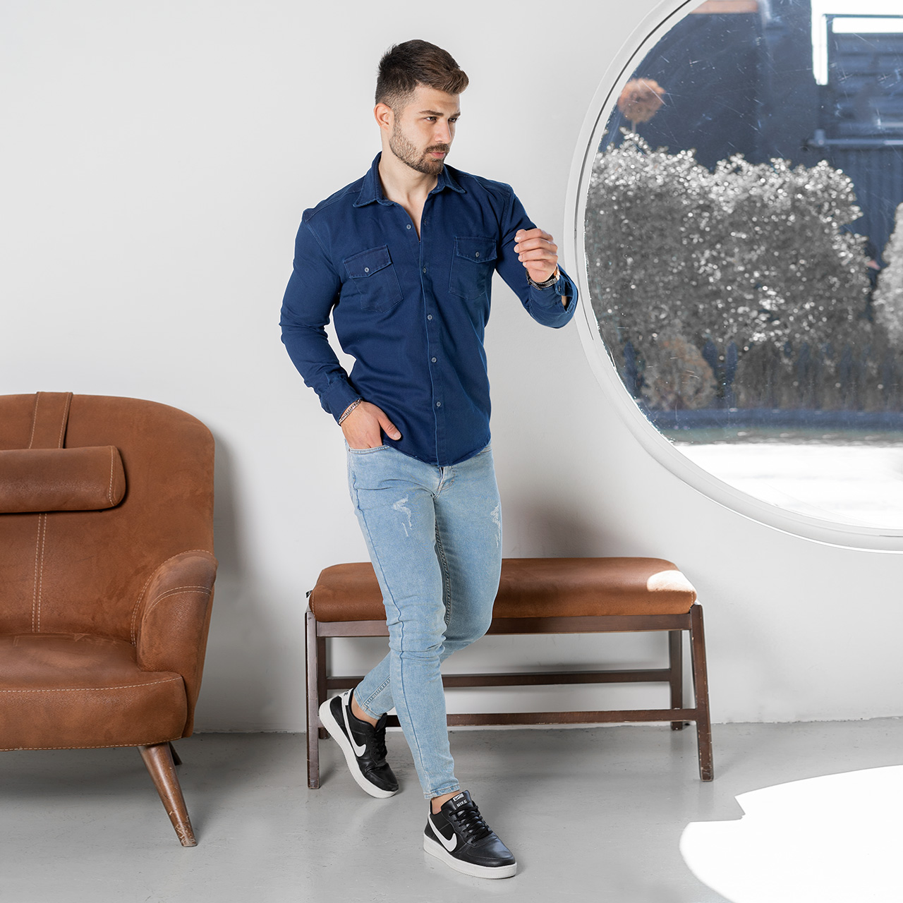 پیراهن مردانه سرمه ای مدل Opik