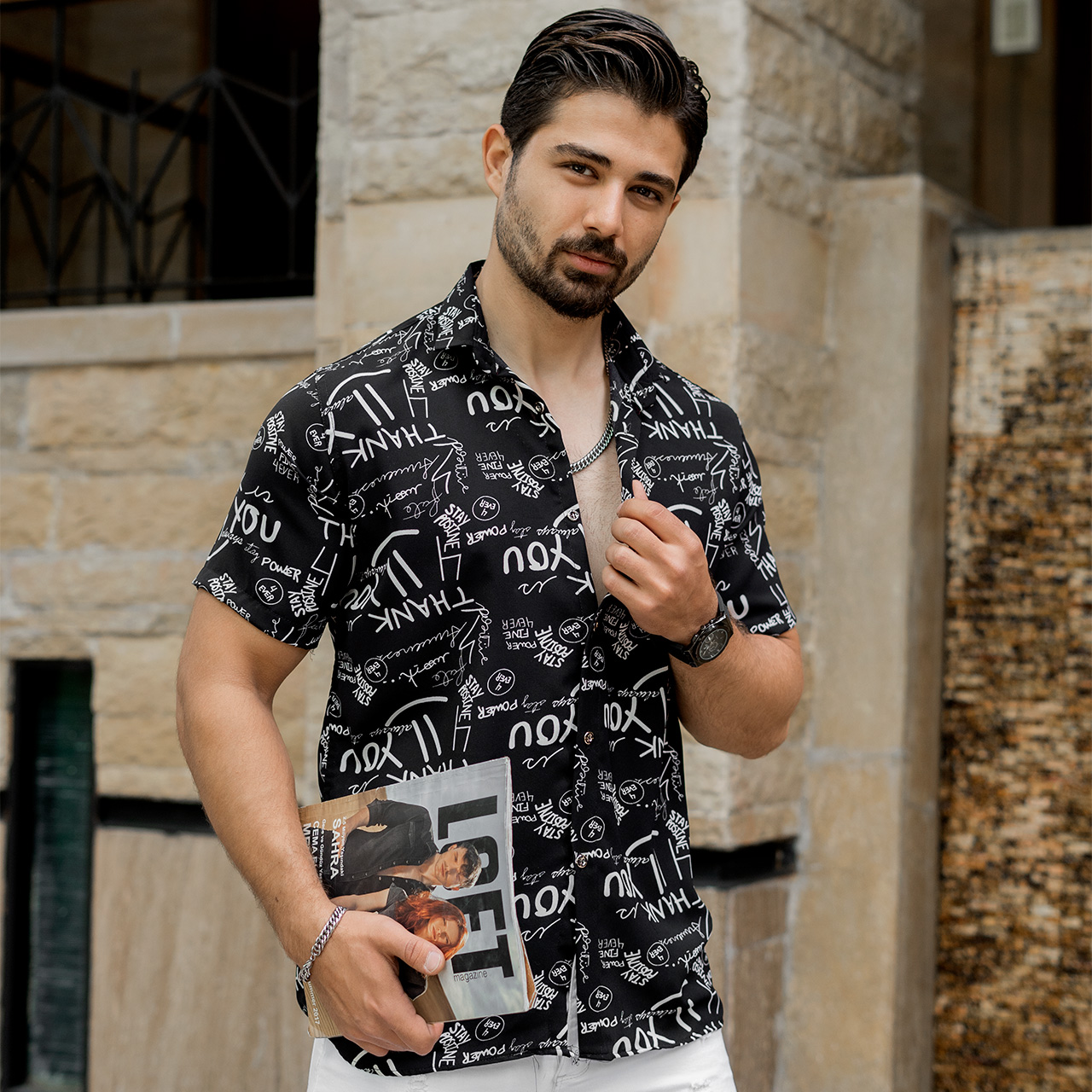 پیراهن هاوایی مردانه طرح لبخند مدلThank You