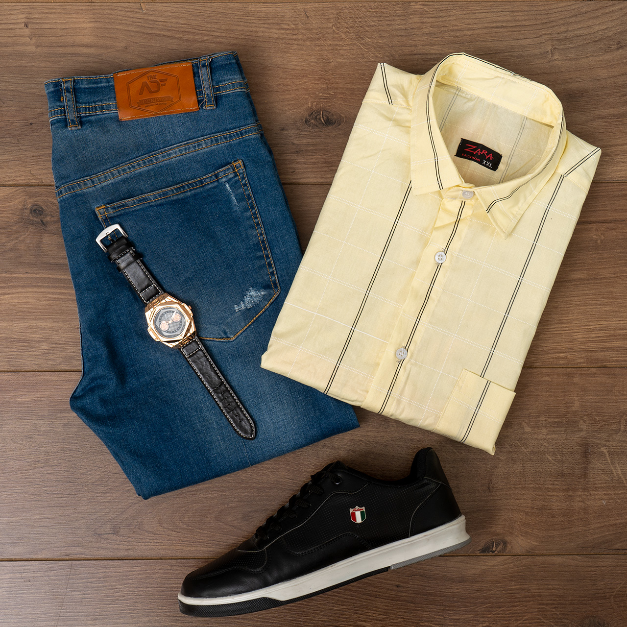 پیراهن خط دار زرد مردانه مدل Morfi