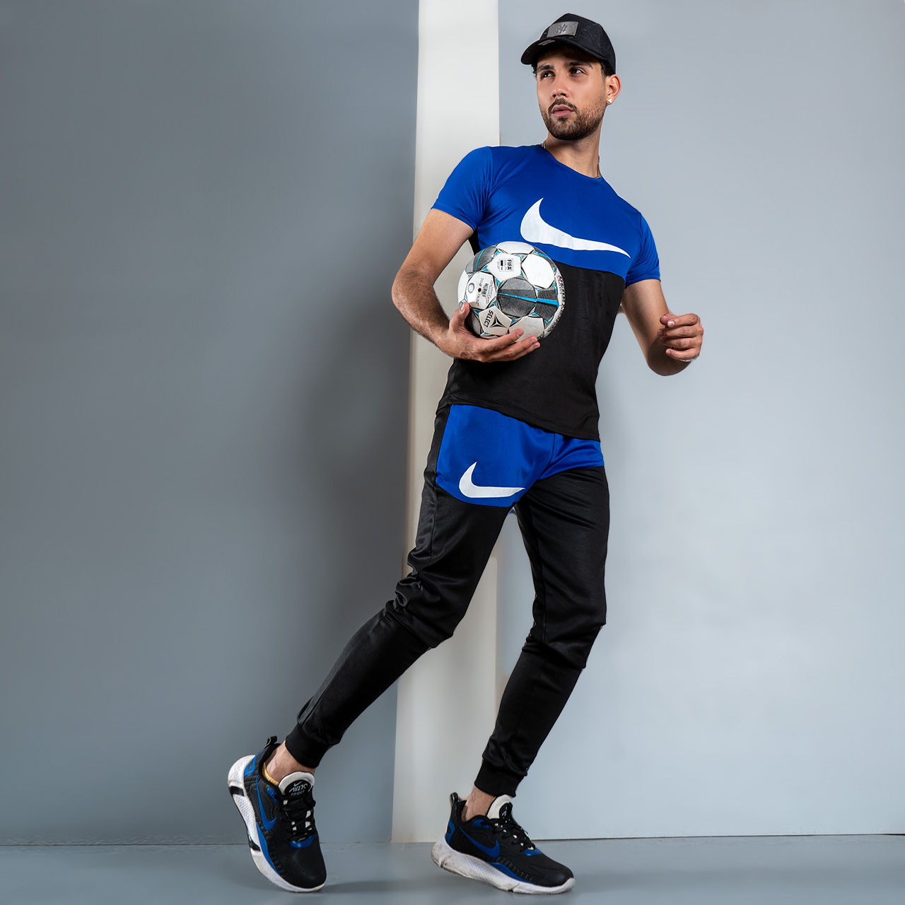 ست تیشرت شلوار نایک مشکی آبی مردانه مدلMs2