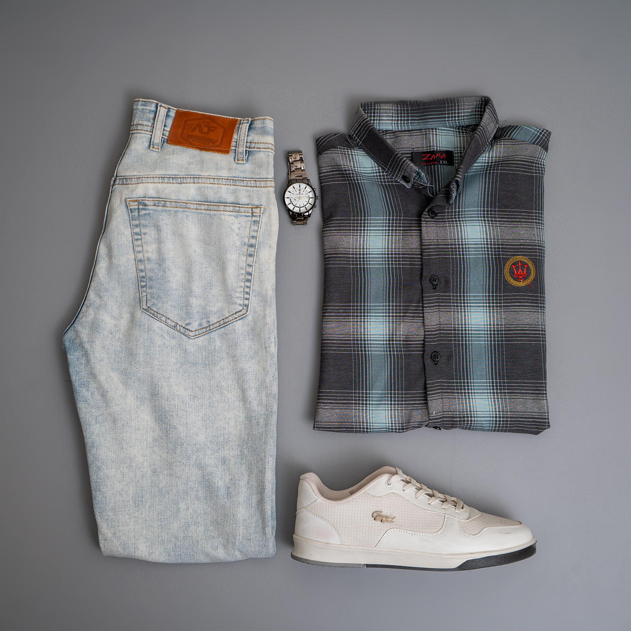 پیراهن چهارخونه مردانه طوسی سبز مدل B17