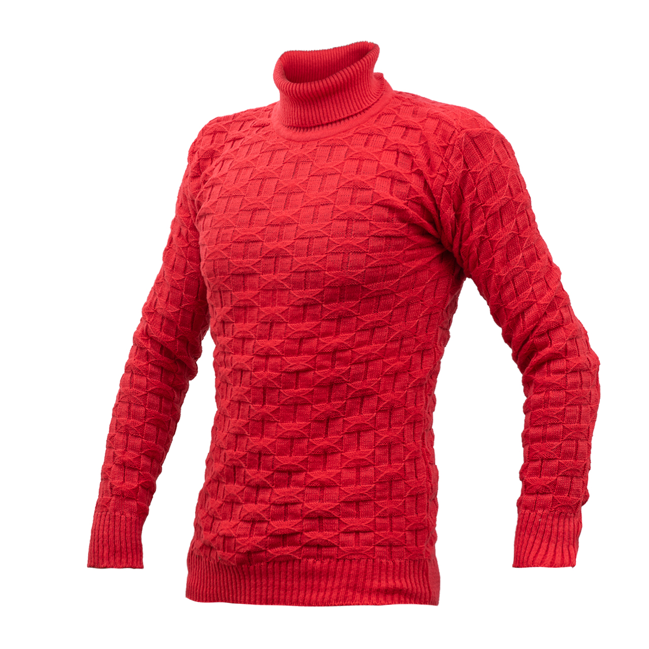 پلیور یقه اسکی قرمز طرح لوزی مردانه مدلG10