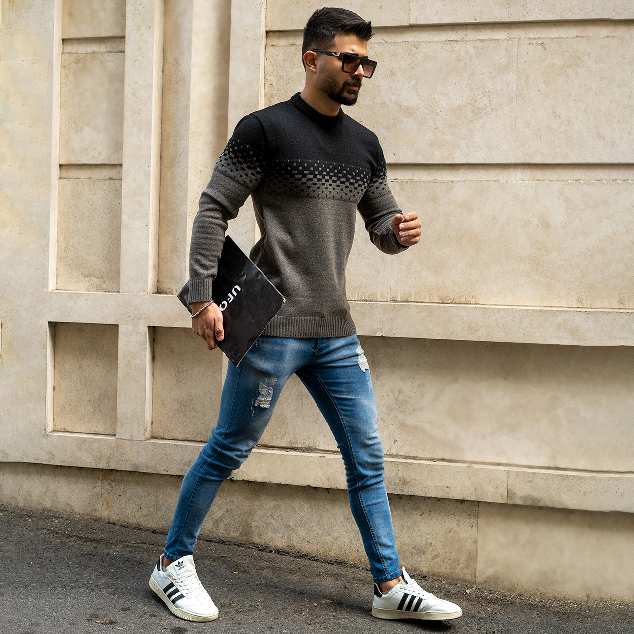 پلیور مردانه دو رنگ قهوه ای مشکی مدلShatel