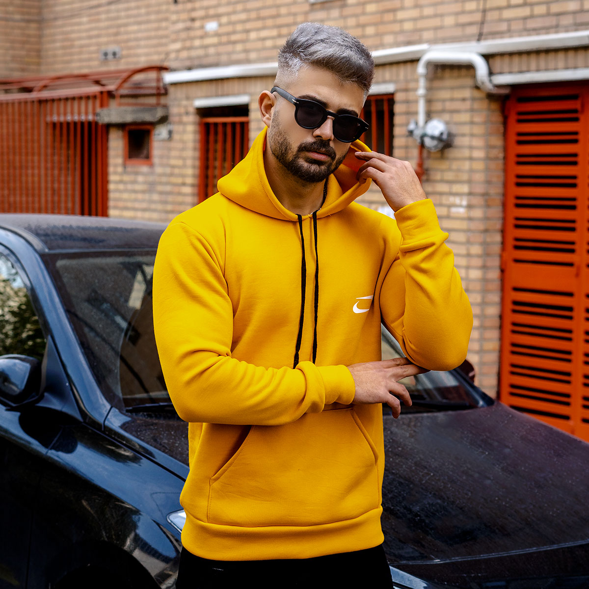 هودی مردانه نایک خردلی مدل Zanko