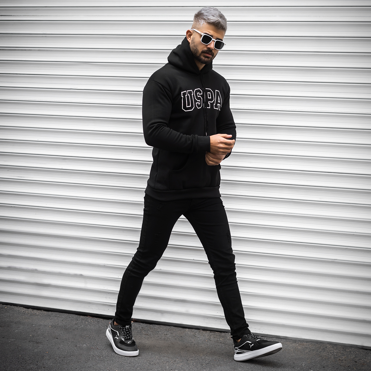 هودی مردانه USPA مشکی مدل Sarmad
