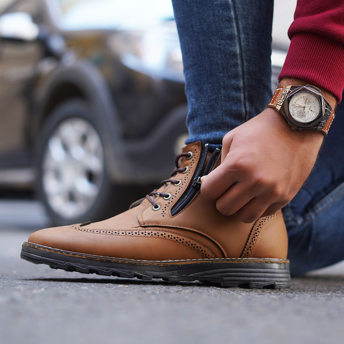 نیم بوت مردانه قهوه ای مدل Hirbod