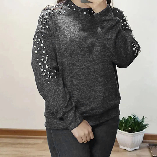 بلوز مرواریدی ذغالی دخترانه مدل venos