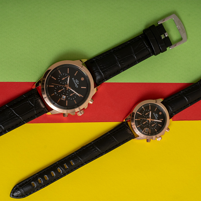 ست ساعت ELEGANCE رزگلد صفحه مشکی مدل Unix