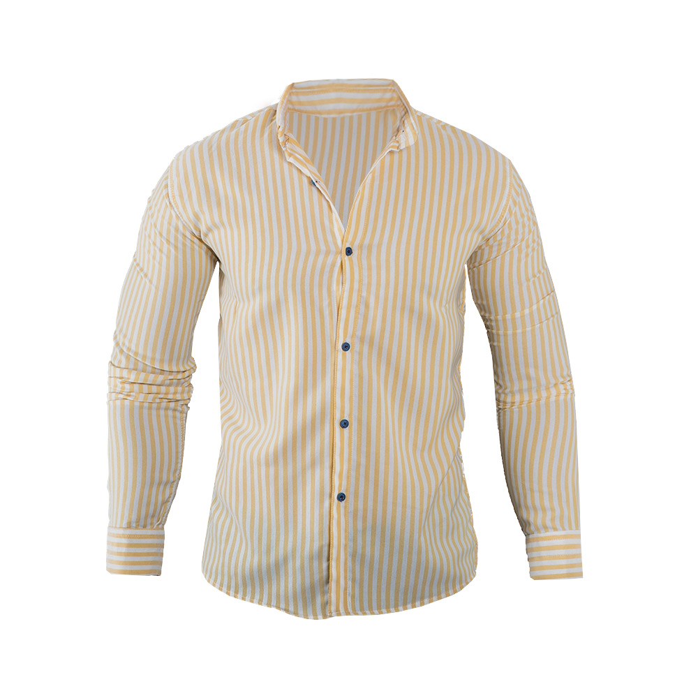 پیراهن راه راه سفید زرد مردانه مدل HAMED