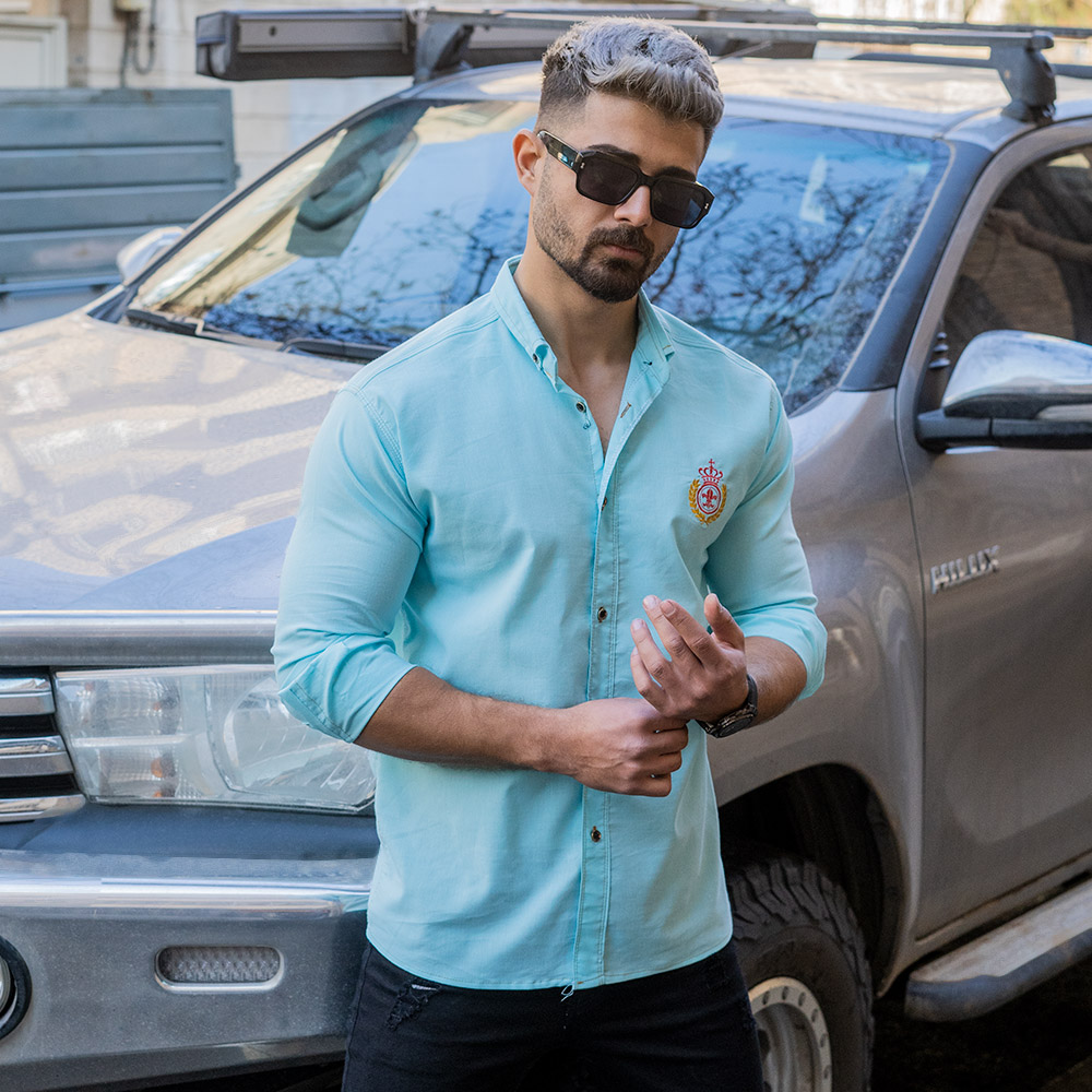 پیراهن مردانه آبی فیروزه ای مدل gabi