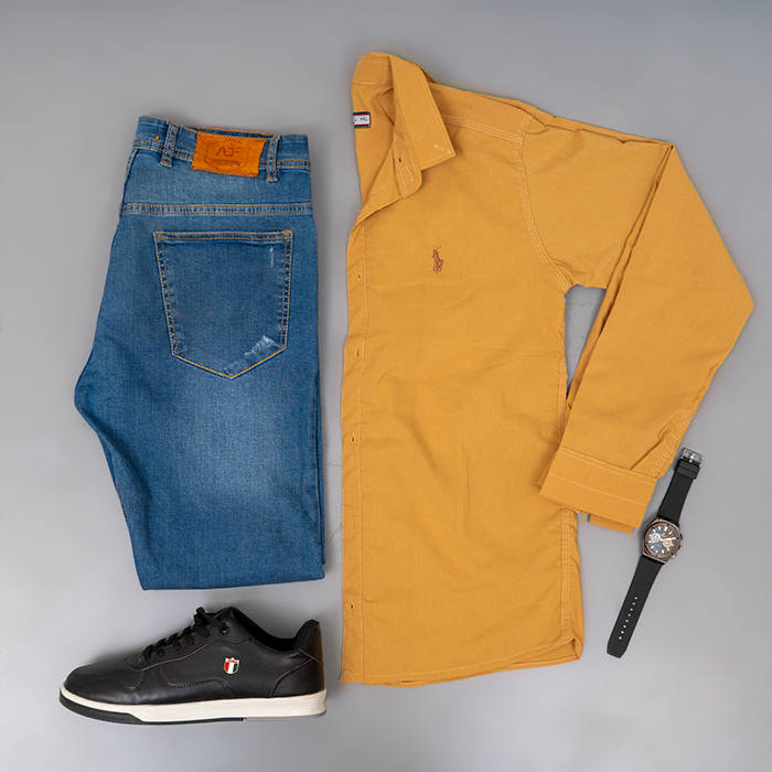 پیراهن خردلی مردانه مدل Fendi