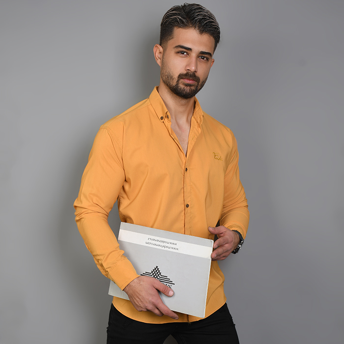 پیراهن خردلی مردانه مدل Fendi