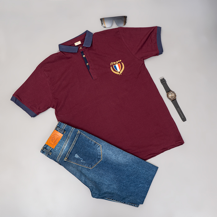 تیشرت مردانه زرشکی مدل RIBAN