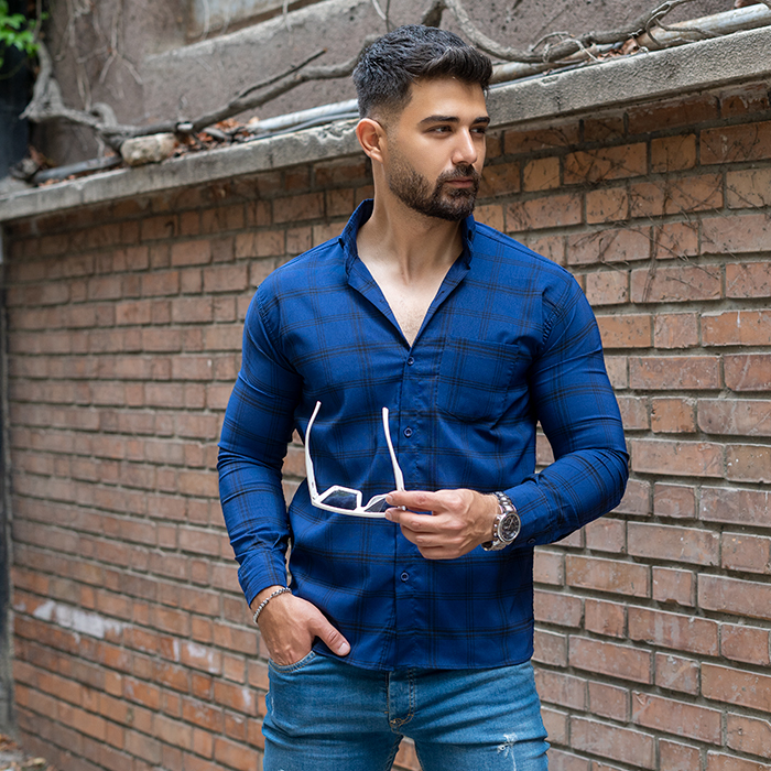 پیراهن مردانه سرمه ای مدل Tanpoosh