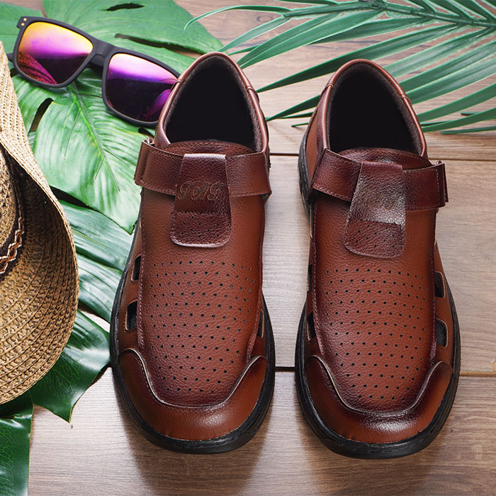 صندل مردانه عسلی مدل Itan