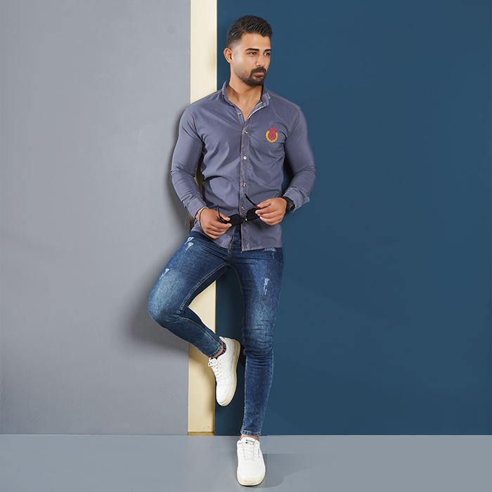 پیراهن مردانه طوسی تیره مدل Gabi