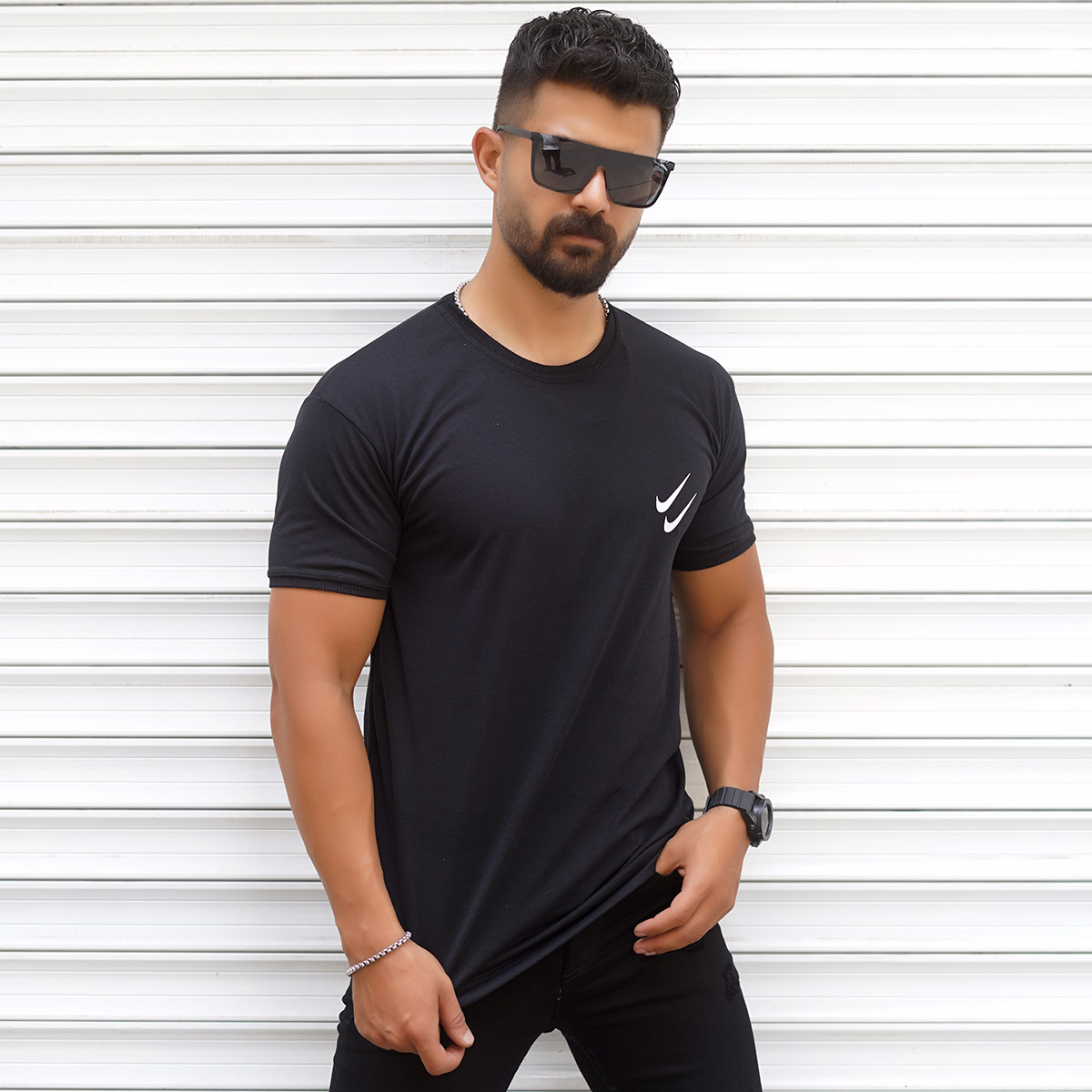 تیشرت مردانه مشکی نایک مدل Atin