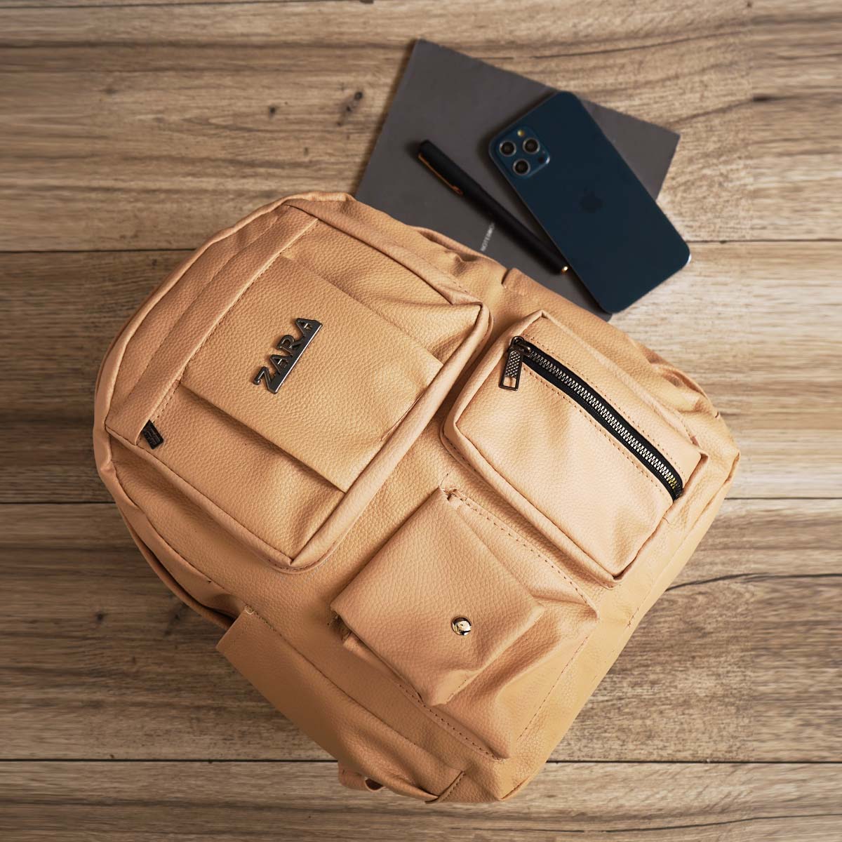 کوله پشتی چرم زنانه کرم مدل ZARA