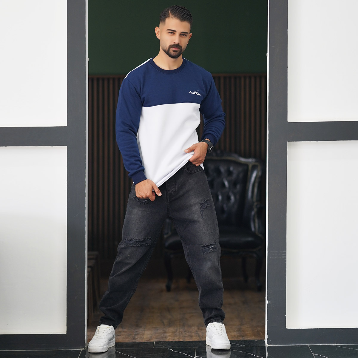 دورس مردانه سرمه ای سفید مدل Louis