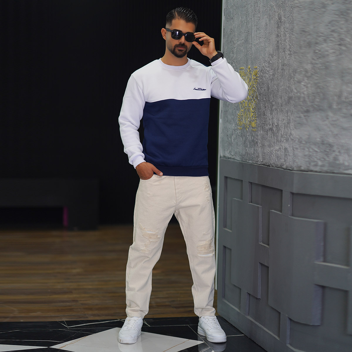 دورس مردانه سفید سرمه ای مدل Louis